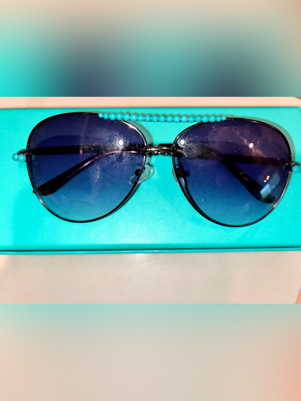 Aviator Sunglasses - Black Frame with Blue Gradient Lenses